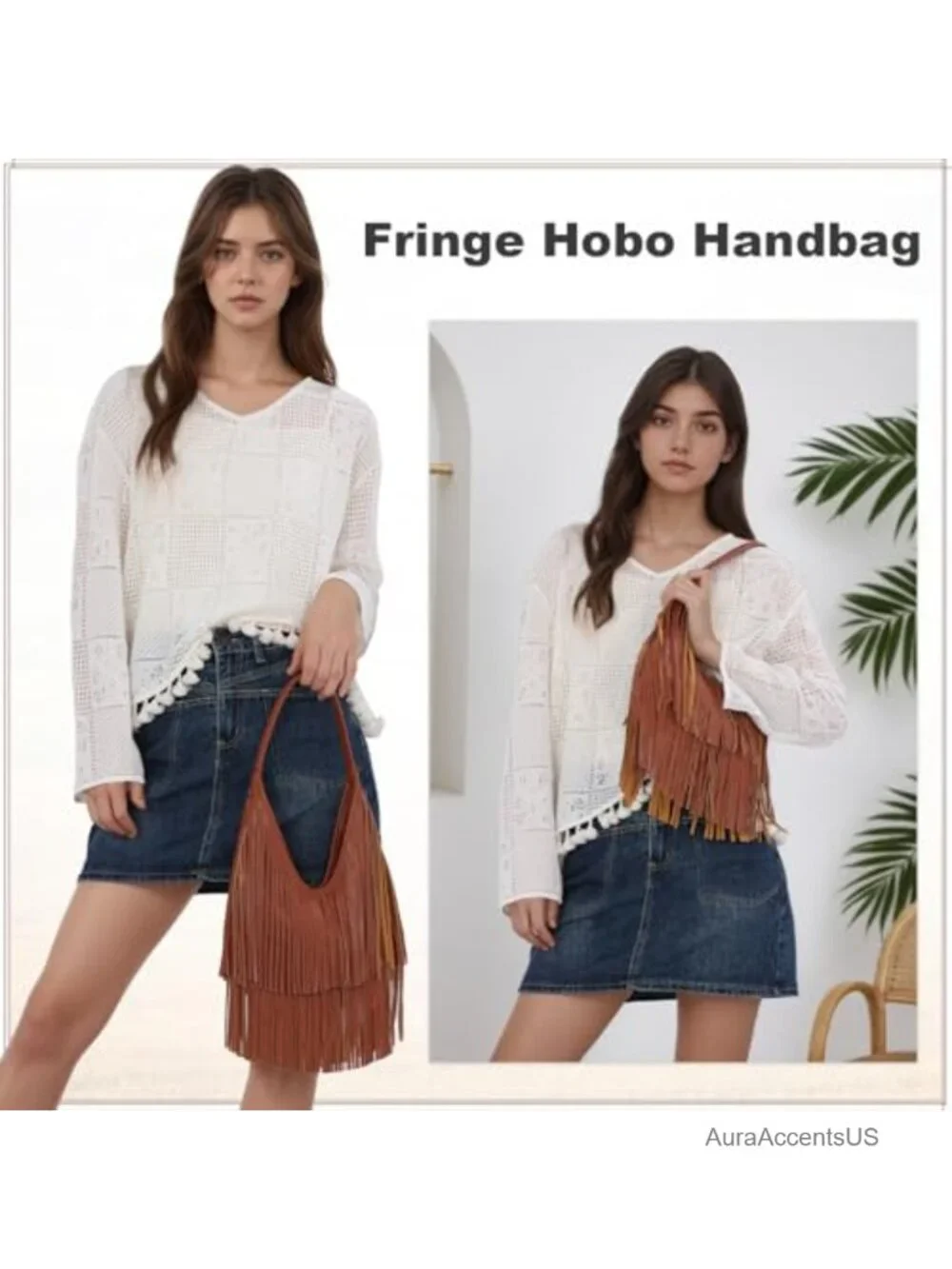 Faux Leather Fringe Hobo Shoulder Bag Tassel Western Purse